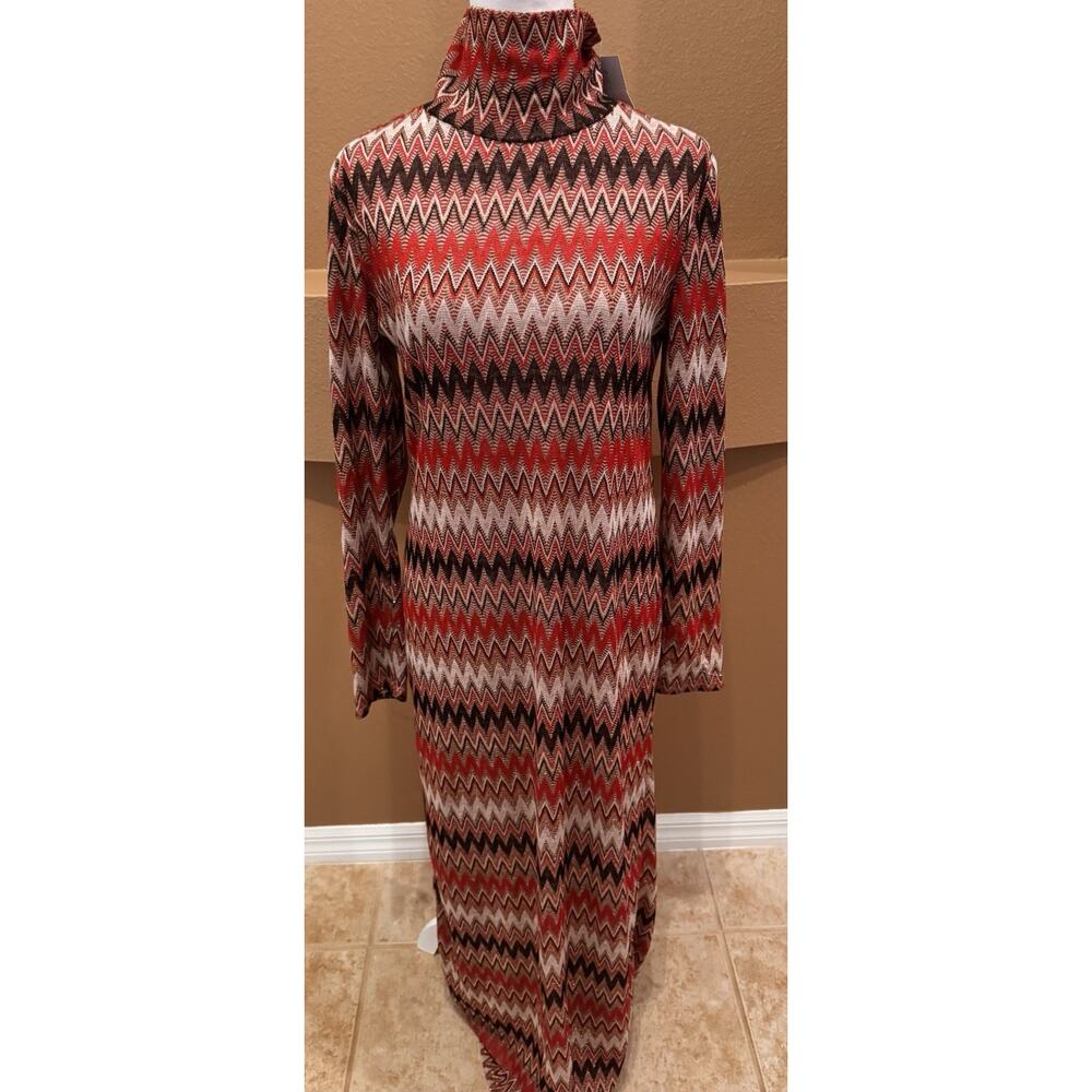 Misa Los Angeles Liv Mock Neck Long Sleeve Dress Winter Chevron Size L - Picture 3 of 10